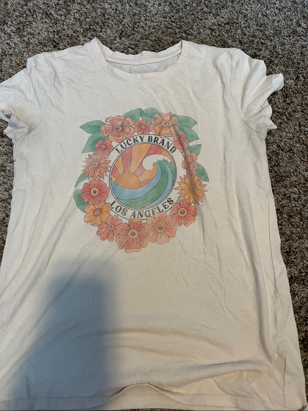 Lucky Brand Beige Floral Wave Graphic Tee